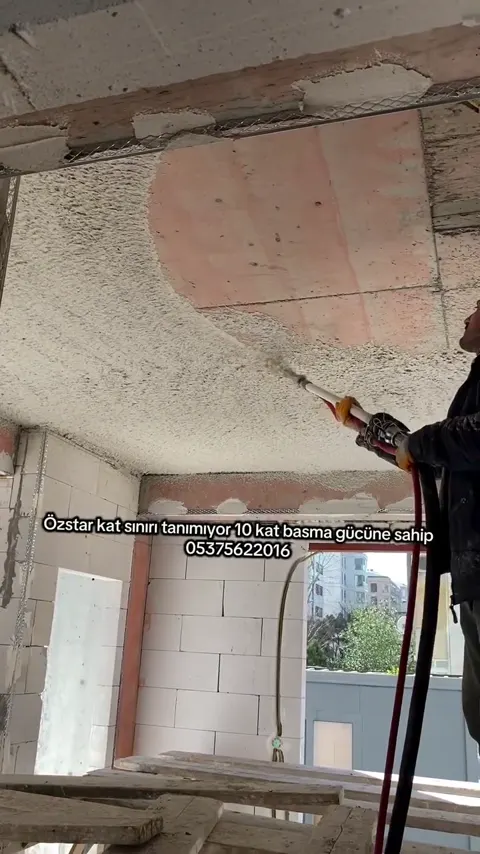Özstar kat sınırı tanımıyor, tavandan çok katlı binaya makineli sıva